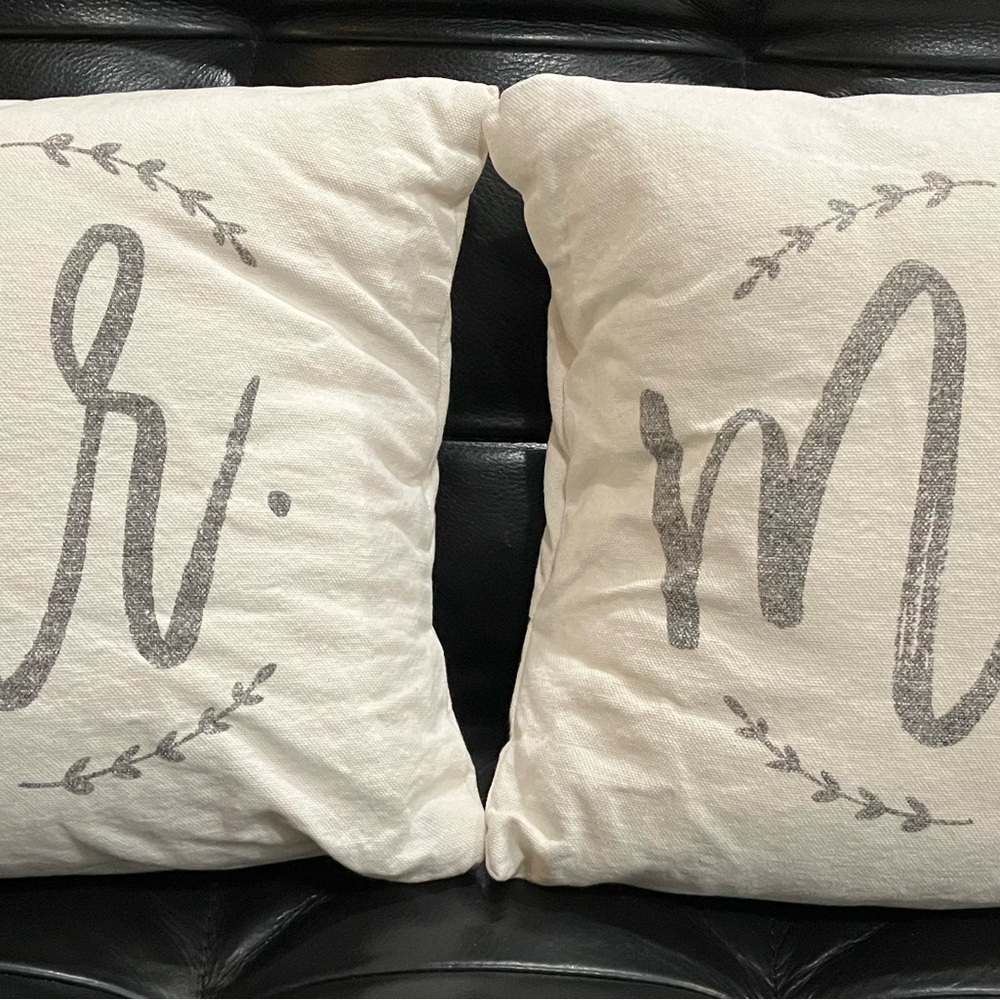 Shabby Chic /French country Mr. and Mrs. Decorative Throw Pillows 12”x12” each.